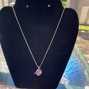 Pink Topaz with CZ Accents on 24" Silver Chain